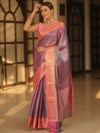Banarasee Handwoven Tissue Zari Saree With Contrast Broder-Blue & Pink (Dual Tone)