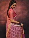 Banarasee Handwoven Pure Chiffon Sari With Zari Work-Onion Pink
