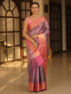 Banarasee Handwoven Tissue Zari Saree With Contrast Broder-Blue & Pink (Dual Tone)