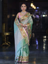 Banarasee Kota Checks Tissue Saree With Zari & Thread Embroidery & Contrast Border-Mint Green & Light Pink