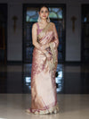 Banarasee Handwoven Tissue Saree With Zari Jaal Work Border & Lace-Onion Pink