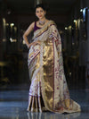 Banarasee Tissue Hand Embroidered Mirror Work Saree With Digital Prints & Lace-Cream & Purple