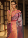 Banarasee Handwoven Tissue Zari Saree With Contrast Broder-Blue & Pink (Dual Tone)