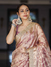 Banarasee Handwoven Tissue Saree With Zari Jaal Work Border & Lace-Onion Pink