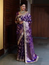 Banarasee Handwoven Tissue Saree With Zari Jaal Design Border & Lace-Purple