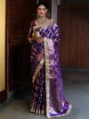 Banarasee Handwoven Tissue Saree With Zari Jaal Design Border & Lace-Purple