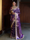 Banarasee Handwoven Tissue Saree With Zari Jaal Design Border & Lace-Purple
