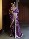 Banarasee Handwoven Tissue Saree With Zari Jaal Design Border & Lace-Purple