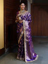 Banarasee Handwoven Tissue Saree With Zari Jaal Design Border & Lace-Purple