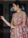 Banarasee Handwoven Tissue Saree With Zari Jaal Work Border & Lace-Onion Pink