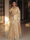 Banarasee Handwoven Kota Check Tissue Saree With Meena Design & Zari Broder-Gold