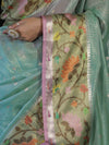 Banarasee Kota Checks Tissue Saree With Zari & Thread Embroidery & Contrast Border-Mint Green & Light Pink