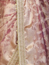 Banarasee Handwoven Tissue Saree With Zari Jaal Work Border & Lace-Onion Pink