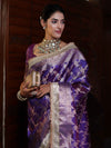 Banarasee Handwoven Tissue Saree With Zari Jaal Design Border & Lace-Purple