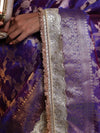 Banarasee Handwoven Tissue Saree With Zari Jaal Design Border & Lace-Purple
