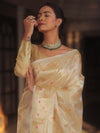 Banarasee Handwoven Kota Check Tissue Saree With Meena Design & Zari Broder-Gold