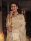 Banarasee Handwoven Kota Check Tissue Saree With Meena Design & Zari Broder-Gold