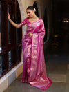 Banarasee Handwoven Tissue Saree With Sona Rupa Zari Buti Design-Deep Pink