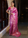 Banarasee Handwoven Tissue Saree With Sona Rupa Zari Buti Design-Deep Pink