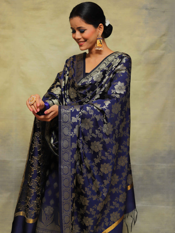 Banarasee Cotton Silk Salwar Kameez Fabric With Zari Work-Blue