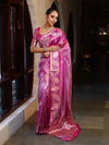 Banarasee Handwoven Tissue Saree With Sona Rupa Zari Buti Design-Deep Pink
