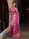 Banarasee Handwoven Tissue Saree With Sona Rupa Zari Buti Design-Deep Pink
