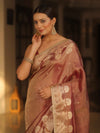 Banarasee Handwoven Soft Tissue Saree With Zari Border & Lace-Maroon