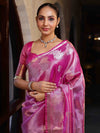 Banarasee Handwoven Tissue Saree With Sona Rupa Zari Buti Design-Deep Pink