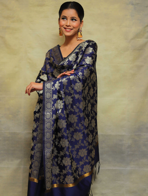 Banarasee Cotton Silk Salwar Kameez Fabric With Zari Work-Blue