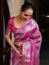 Banarasee Handwoven Tissue Saree With Sona Rupa Zari Buti Design-Deep Pink