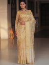 Banarasee Handwoven Tissue Saree With Embroidery & Hand Paint-Gold