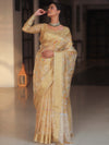 Banarasee Handwoven Tissue Saree With Embroidery & Hand Paint-Gold