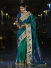 Banarasee Handloom Dual Tone Plain Tissue Saree With Zari Border & Lace-Green