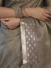 Banarasee Handwoven Tissue Saree With Zari Checks & Border-Moss Green