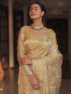 Banarasee Handwoven Tissue Saree With Embroidery & Hand Paint-Gold
