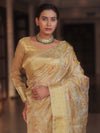 Banarasee Handwoven Tissue Saree With Embroidery & Hand Paint-Gold