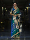 Banarasee Handloom Dual Tone Plain Tissue Saree With Zari Border & Lace-Green