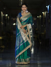 Banarasee Handloom Dual Tone Plain Tissue Saree With Zari Border & Lace-Green