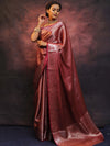 Banarasee Handwoven Tissue Silver Zari Saree-Wine