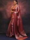 Banarasee Handwoven Tissue Silver Zari Saree-Wine