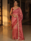 Banarasee Handwoven Tissue Dual Color Saree With Zari Buta & Lace-Pink & Maroon
