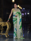 Banarasee Handloom Mashru Silk Saree With Zari Work & Floral Border-Green