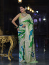 Banarasee Handloom Mashru Silk Saree With Zari Work & Floral Border-Green