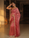 Banarasee Handwoven Tissue Dual Color Saree With Zari Buta & Lace-Pink & Maroon