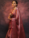 Banarasee Handwoven Tissue Silver Zari Saree-Wine