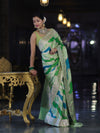 Banarasee Handloom Mashru Silk Saree With Zari Work & Floral Border-Green