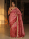 Banarasee Handwoven Tissue Dual Color Saree With Zari Buta & Lace-Pink & Maroon