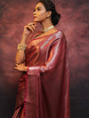 Banarasee Handwoven Tissue Silver Zari Saree-Wine