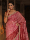 Banarasee Handwoven Tissue Dual Color Saree With Zari Buta & Lace-Pink & Maroon