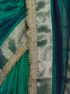 Banarasee Handloom Dual Tone Plain Tissue Saree With Zari Border & Lace-Green